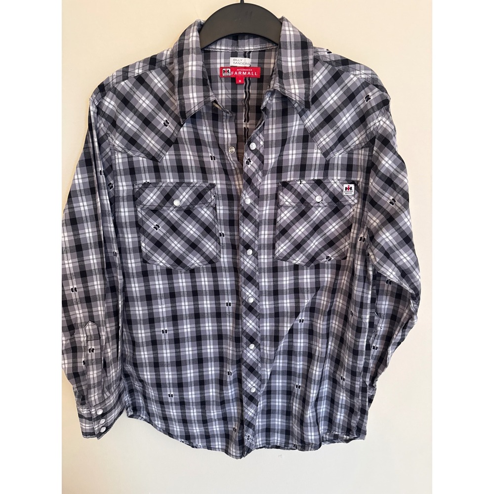 McCormick Farmall International Harvester Western Pearl Snap Plaid Shirt Mens M
